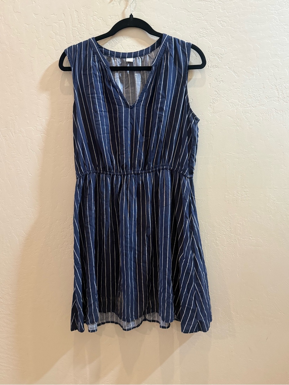 Old Navy Navy and White Striped Sleeveless V-Neck Dress